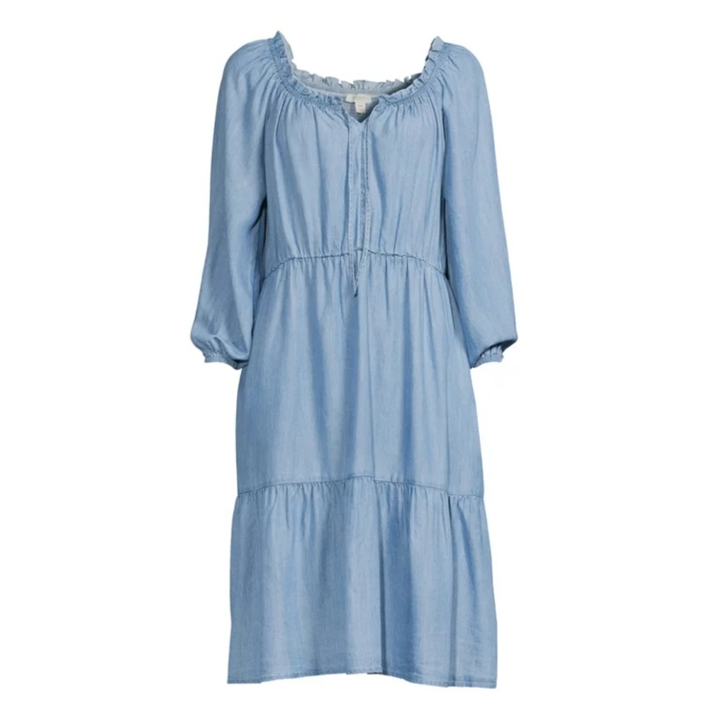 BeachLunchLounge Blue Chambray Denim Lyocell Tiered Ruffle Size Small